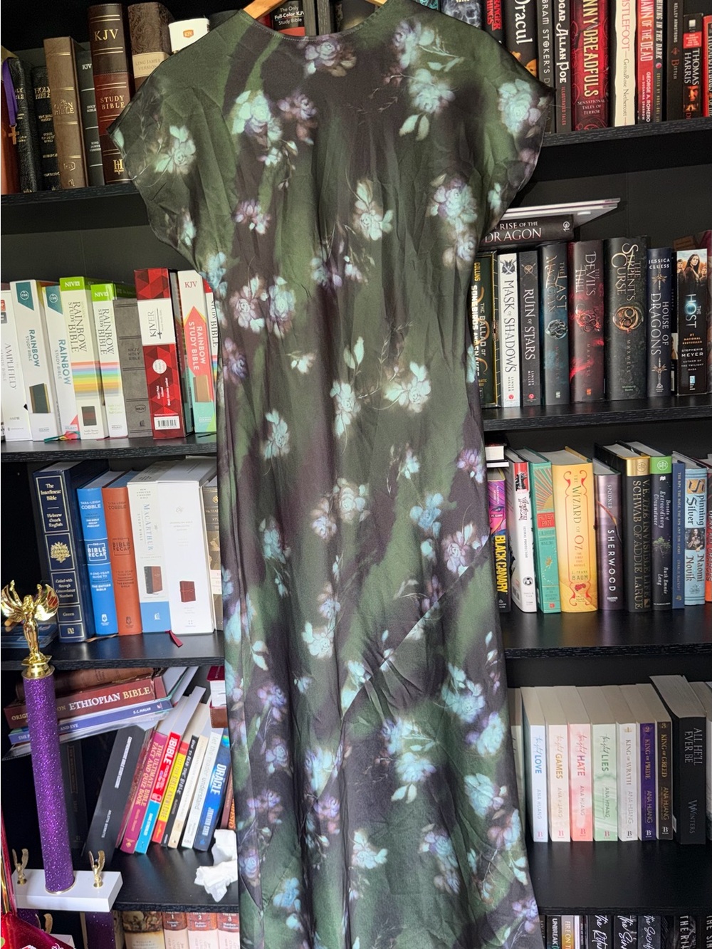 ASOS Olive Green Floral Maxi Dress with Lavender Accents